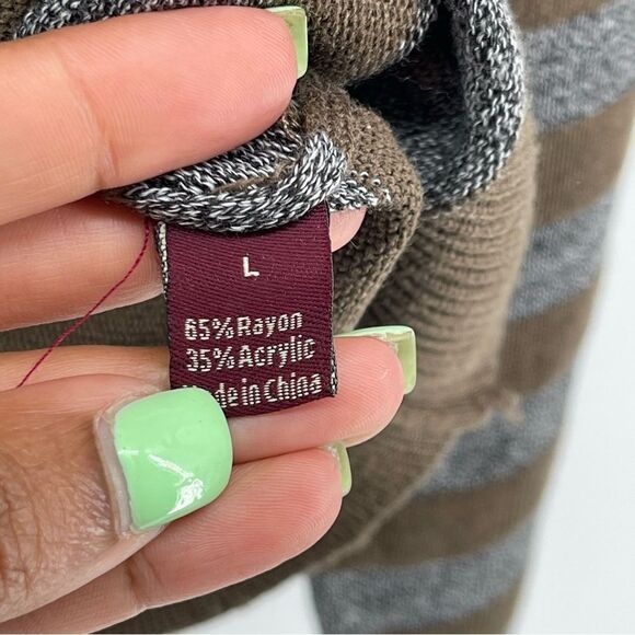 Blair Underwood Men’s Large Modern Fit Orange Brown Striped V-Neck Sweater - Picture 10 of 12